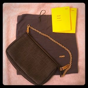 Fends Black Logo Purse with Gold Chain